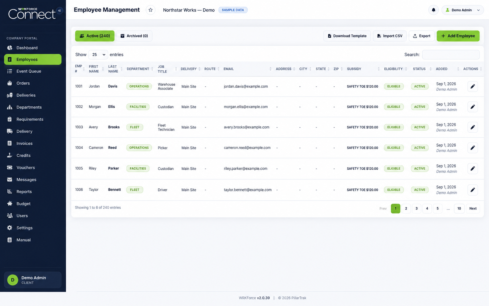 Connect people & requirements screen with fictional demonstration data